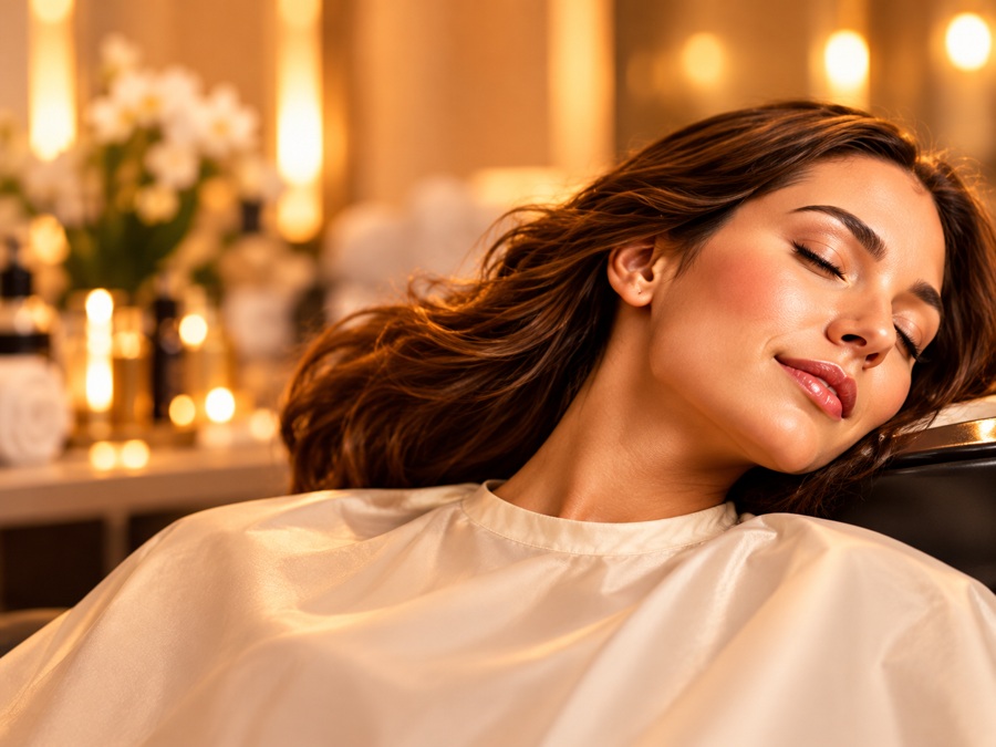 Relaxed salon and spa customer
